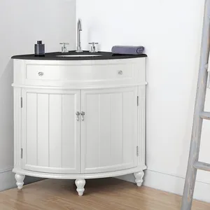 Home Corner Washing Hand 24in Corner Shape White Bathroom Cabinet With Nature Black Granite Top Bathroom Vanities