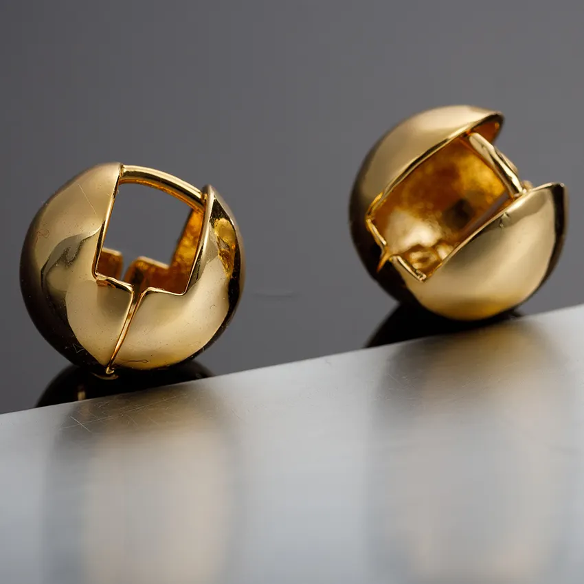 18K 24K dubai copper brass real gold plated 1-2 miles Daily wear gold ball huggie hoop earrings jewelry for women lady