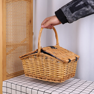 Cesto Portatile in Rattan con Coperchio, <span class=keywords><strong>Portafrutta</strong></span> e Portapane Fatto a Mano per Esterni e Interni - Product Image 3