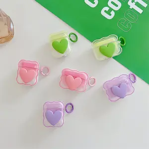 Fashion 3D Cute Love Heart Gradient Earphone Case for airpods pro 2nd generation Candy Color Wavy Border Protective Cover