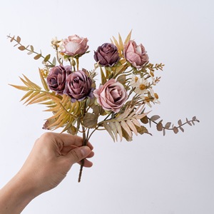 ช่อดอกกุหลาบประดิษฐ์ CallaFloral โพลีเอสเตอร์ สำหรับตกแต่งภายในงานแต่งงาน สีขาว ชมพู เหลือง ฟ้า ม่วง - Product Image 2