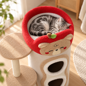 บ้านแมวทรงแอปเปิ้ลสีแดงน่ารัก ขนาดกะทัดรัด หลายชั้น พร้อมที่ลับเล็บ - Product Image 3