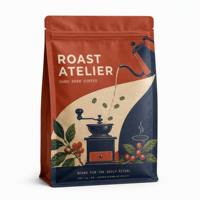 Sachet d'emballage de café premium personnalisé avec illustration de torréfaction, en PET, AL, PE, avec fermeture éclair, pour café moulu et en grains, vente au détail