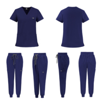 Ensemble de blouses médicales tissées en gros, uniforme d'infirmière, col en V, avec poches, respirant, anti-plis, durable, unisexe, tenue de travail hospitalière pour