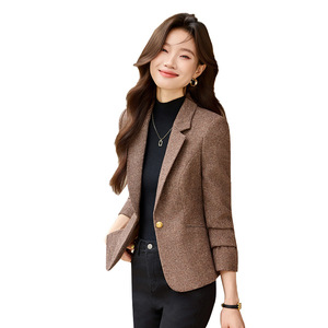 Women's Wool Blazer Khaki Solid Color No-Wrinkle Treatment Professional Commuter Suit Jacket - Product Image 5