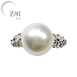 UM เครื่องประดับแหวนทอง18K ฝังเพชรมุกสีขาวทะเลใต้สำหรับชาย/หญิงของขวัญวันครบรอบวันแต่งงาน - Product Image 1