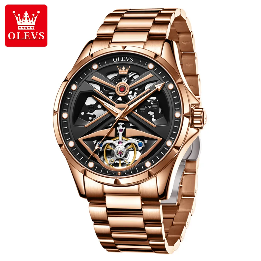 OLEVS 6655 custom oem reloj skeleton Automatic Tourbillon Watch for Men Luminous Mechanical Men Watch Wristwatch watch for men