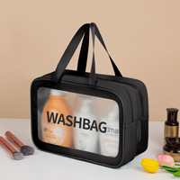 Sac de toilette transparent en vinyle imperméable en gros, trousse de maquillage à fermeture éclair, sac cosmétique transparent en TPU avec poignée