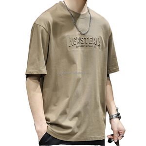 T-shirts pour hommes italiens de haute qualité nouvelle mode décontracté surdimensionné 100% coton tissé en relief 200g séchage rapide respirant imprimer votre - Product Image 4