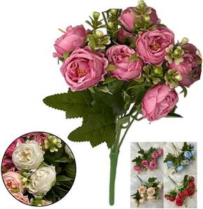 Fleurs artificielles en gros pour centres de table, décorations de mariage, bouquet de 10 têtes de pivoines et roses, fleurs décoratives - Product Image 5