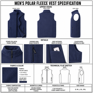 Gilet in pile da uomo all'ingrosso, blu navy scuro, 100% poliestere, in pile polare, senza maniche, caldo, invernale, capospalla, gilet college - Product Image 4