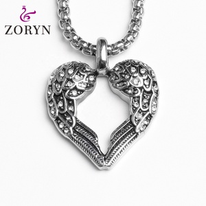 Colgante de Corazón con Alas de Ángel de Acero Inoxidable, Joyería de Acero de Titanio con Cristales, Estilo Gótico, Punk, Romántico, Vintage, Bohemio, para Hombres y Mujeres - Product Image 1