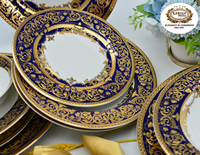 Service à Thé et Café de l'Après-midi de Mariage, Assiettes à Dessert en Porcelaine Fine de Chine Style Luxe Doré en Relief – 24 Pièces