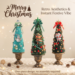 Petit arbre de Noël vintage de haute qualité en cèdre, sisal et soie, teinté blanc, avec effet neige tombante, en forme de tour de pin, pour intérieur - Product Image 2