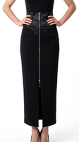 Jupe longue plissée élégante en similicuir acétate pour femme, style décontracté avec fermeture éclair, collection automne
