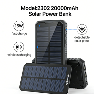 Batterie Externe <span class=keywords><strong>Solaire</strong></span> 20000mAh 15W avec Sortie Sans Fil, Multi-Interfaces, Manivelle, Allume-Cigare, <span class=keywords><strong>Panneau</strong></span> LED Détachable, Urgence - Product Image 2