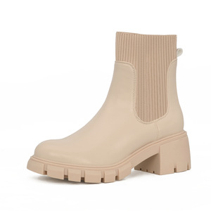 รองเท้าส้นกลางแบบสวมสำหรับผู้หญิงขายดี พร้อมสายรัดข้อเท้าแบบยืดหยุ่นและถุงเท้าข้อเท้าหนา รองเท้าบูทเชลซีข้อสั้นสำหรับผู้หญิง - Product Image 3