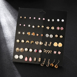 Fashion Stud <b>Earrings</b> Set 24 Pairs Mixed Design Zircon Pearl Heart Star Moon For Women Gift Jewelry Stainless Steel <b>Posts</b> - Product Image 2