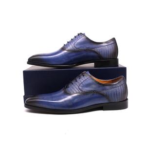 Large <strong>Mens</strong> Dress Shoes Genuine Calf Leather Black <strong>Blue</strong> Handmade Square Toe Oxford Shoes for <strong>Men</strong> <strong>Brogue</strong> Wedding Shoes - Product Image 4