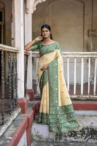 Suave Banglori Handloom seda cruda sari con diseño tradicional Warli tejido Pallu boda Sari mujeres nupcial Sari para venta al por mayor - Product Image 6