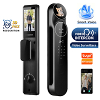 Serrure de porte intelligente à reconnaissance faciale 3D, interphone vidéo IA, commande vocale, contrôle WiFi via l'application Tuya, accès par empreinte digitale, mot de passe, carte et clé