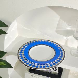 Best Selling High Quality Bone China Plate Set European Style Blue with Plant Pattern Comes with <b>Gift</b> <b>Box</b> - Product Image 2