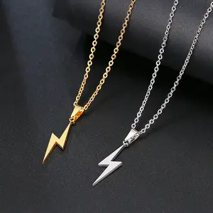 15mm Minimalist Choker Hot Lightning Sign Pendant Link Chain Stainless Steel 18k Gold Thunder And Lightning Bolt Necklace
