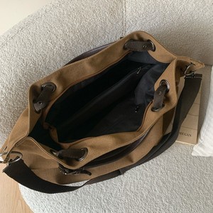 Japanese Style Tote Bag Women Large Capacity Canvas Brown Horizontal <b>Square</b> Zipper Closure Shoulder Crossbody Bag Everyday Use - Product Image 4