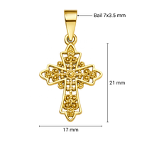 Pendentif Croix Chrétienne Ornée en Filigrane Or 14K Fait Main JJ BRAVO, Détails Floraux, Bijoux Fins, Sans Nickel, Sans Plomb