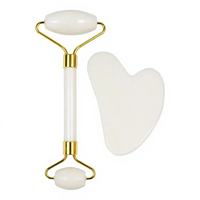 Rouleau de jade blanc naturel personnalisé avec logo, ensemble Gua Sha, rouleau facial double tête, masseur, outil de soin de la peau, beauté, alliage de zinc, silencieux