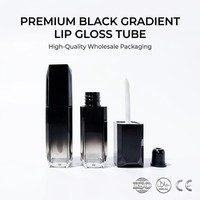 Vente en gros de tubes à gloss à lèvres en plastique transparent carrés de luxe de 3,5 ml, dégradé noir, logo personnalisé OEM ODM, impression d'écran personnalisée