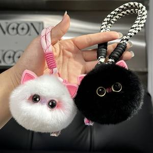 Breloque de sac en vraie fourrure de lapin Rex écologique et douce - Porte-clés <span class=keywords><strong>pompon</strong></span> moelleux avec cordon en cuir - Accessoire de sac mignon - Cadeau - Product Image 3