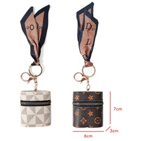 Mini porte-rouge à lèvres en cuir avec foulard en soie, étui élégant pour baume à lèvres/écouteurs, accessoire de sac à main pour femmes