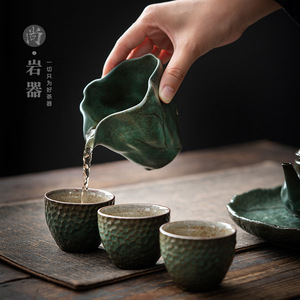 Taza de cerámica estilo chino con esmalte de piedra azul en forma de hoja de loto para juego de té Kung Fu - Product Image 4