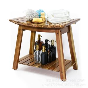 Tabouret de salle de bain en bois Xinruida avec étagère de rangement pour toilettes et douche, couleur marron - Product Image 5