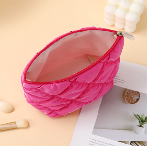 定制刺绣标志绗缝棉3 pc化妆包套装大容量拉链便携收纳袋旅行泡芙美容包 - Product Image 5