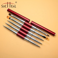 Offre Spéciale rouge métal poignée Double tête ongles outils brosse à ongles Liner Gel ovale Ombre 5 pièces Nail Art pinceaux ensemble
