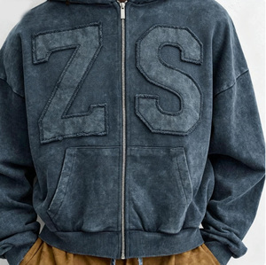 Felpa con <span class=keywords><strong>Cappuccio</strong></span> Personalizzata da Uomo in Cotone 100% con Effetto Acid Wash e Patch Ricamate, Vestibilità Oversize, Stampa Digitale - Product Image 3