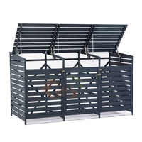 Boîte à ordures double en bois de jardin Couvercle de rangement pour poubelle en bois Abri à roulettes pour poubelle double avec couvercle