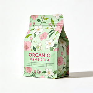 Sachet de thé au <span class=keywords><strong>jasmin</strong></span> bio imprimé sur mesure, refermable avec fermeture éclair, emballage alimentaire en plastique pour thé floral et aux herbes 100g - Product Image 2