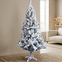 Sapin de Noël artificiel floqué pré-éclairé sur pied avec ensemble de décorations pour la maison et les fêtes en intérieur