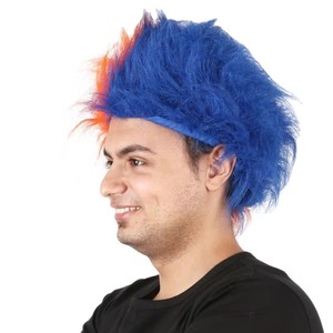 <span class=keywords><strong>Perruque</strong></span> de fête courte bleu et orange dynamique pour hommes <span class=keywords><strong>Perruque</strong></span> en fibre synthétique pour les défilés de festival de musique de <span class=keywords><strong>carnaval</strong></span> Facile à porter et à coiffer - Product Image 2