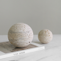 STONEKOCC Boule décorative sphérique circulaire personnalisée en travertin naturel, ornement en marbre pour bureau, salon et maison