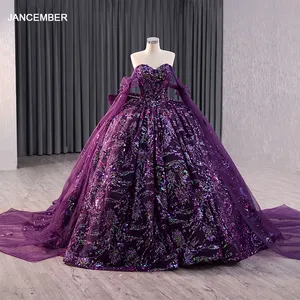 Tím bướm bóng Gown Tulle người yêu sequin Evening Dresses đối với phụ nữ CAPE tay áo quinceanera ăn rsm241037