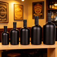 Bouteille en verre pour vodka, rhum, whisky, vin, noir mat, ambré, avec bouchon, 200ml, 375ml, 500ml, 750ml, 1000ml, vente en gros