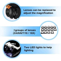Loupe professionnelle réglable 3X 4X 5X 6X 7X 10X 15X avec 7 lentilles, lumière LED, bandeau, loupe en verre, lunettes grossissantes avec lampe