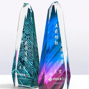 Customized professional cups sport shield shaped glass award for police government crystal trophy