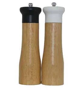 Molinillo de sal y pimienta de 6 "y 8", molino de especias de madera sólida con molinillo de cerámica fuerte ajustable