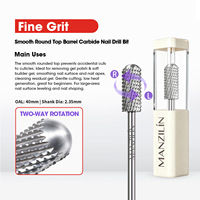 Fraise à ongles réversible en carbure de tungstène double sens, tige de 3/32 po, pour manucure, dépose de gel et façonnage des ongles, pour droitiers et gauchers