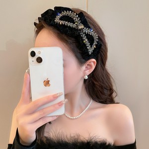 Bandeau de cygne <span class=keywords><strong>noir</strong></span> strass en velours Bandeau de haute qualité à bord large haut de gamme Accessoires pour cheveux haut de crâne - Product Image 2